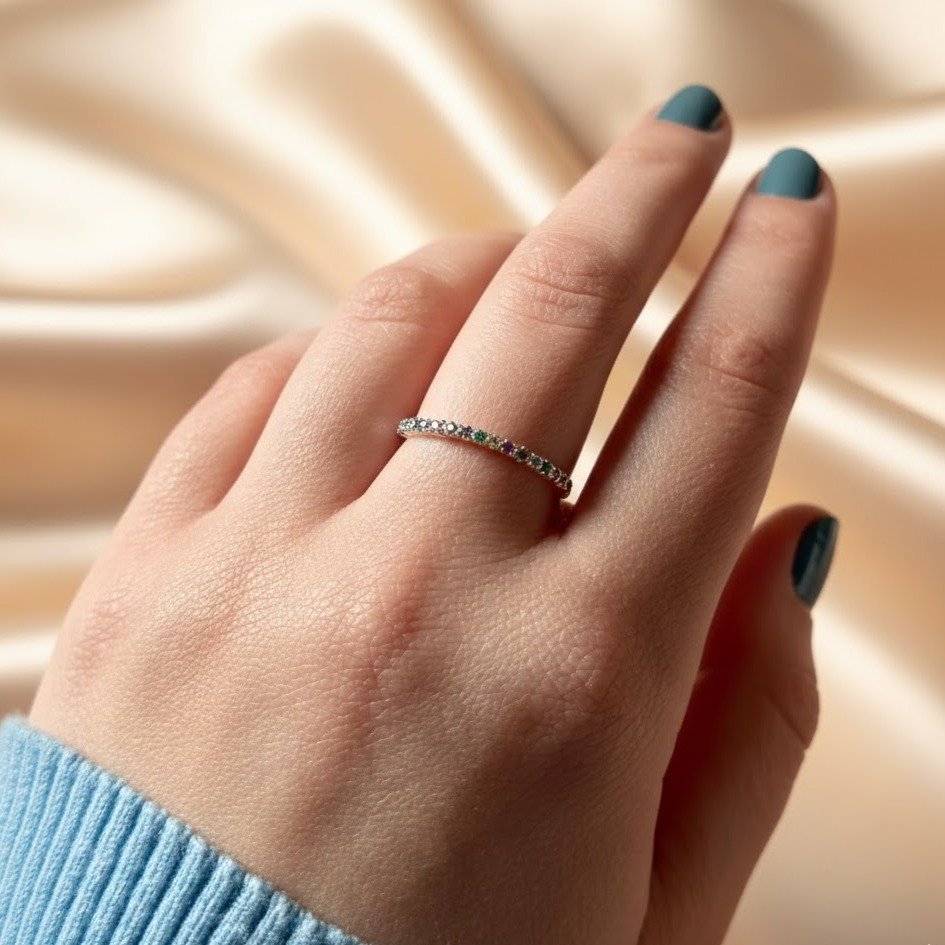 Anel Meia Aliança Delicada Colorida