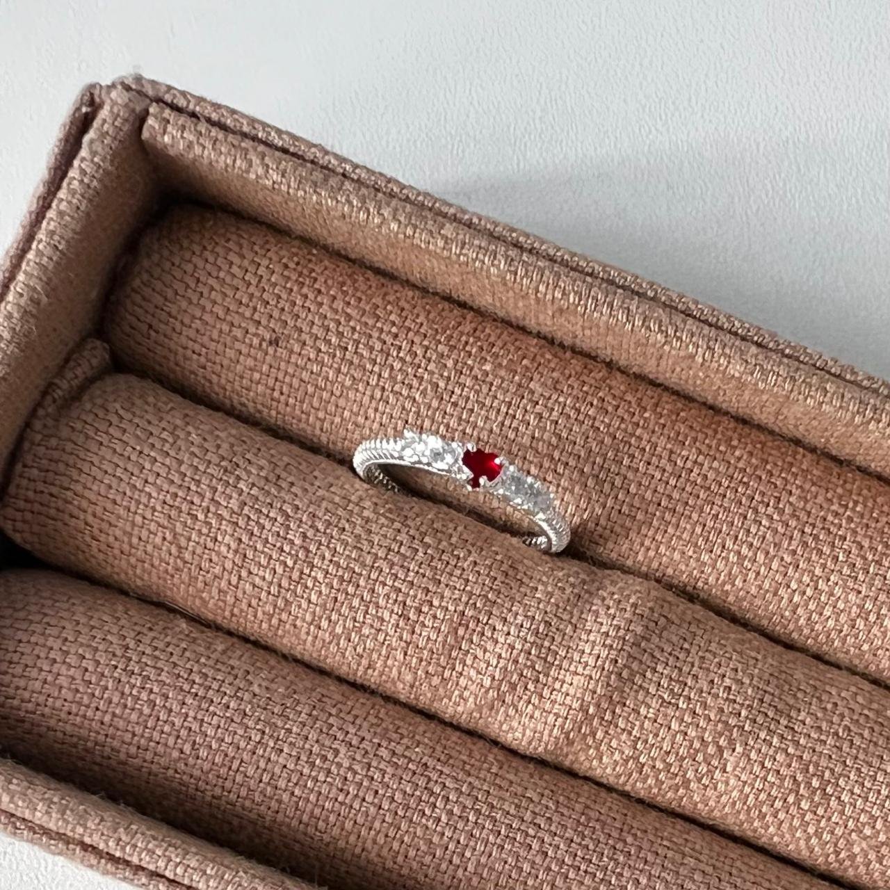 Anel Prata 925 Vermelho Renda Italiana