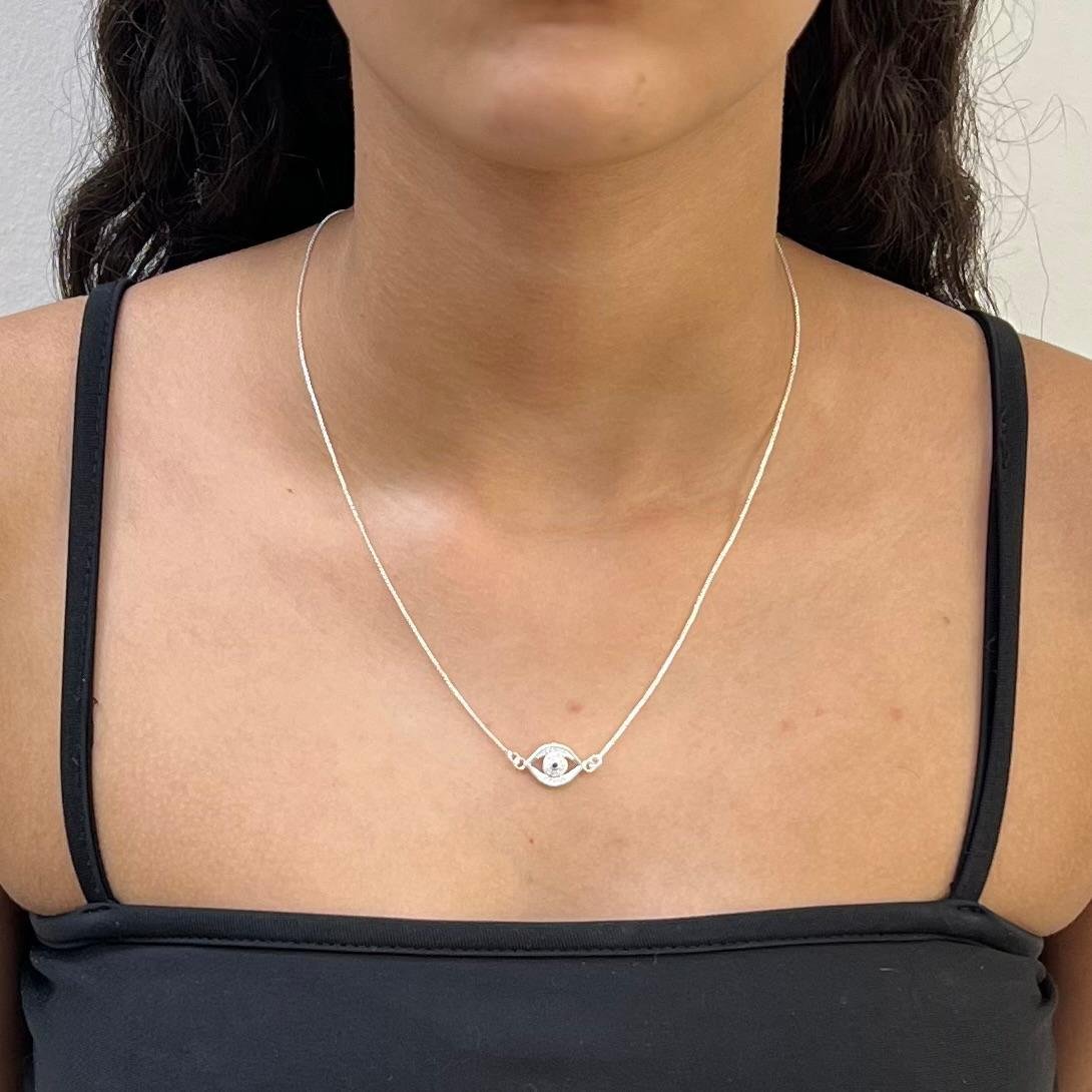 Colar Prata 925 Olho Grego Cravejado