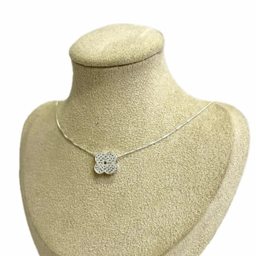 Colar Prata Italiana 925 Trevo Cravejado