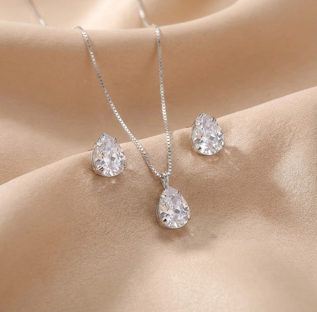 Conjunto Gota Zircônia Prata 925