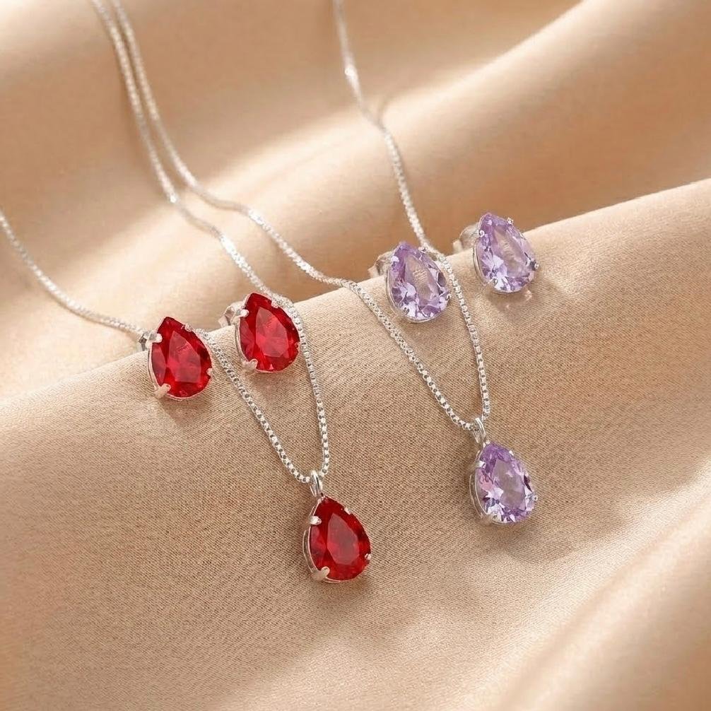 Conjunto Gota Zircônia Prata 925