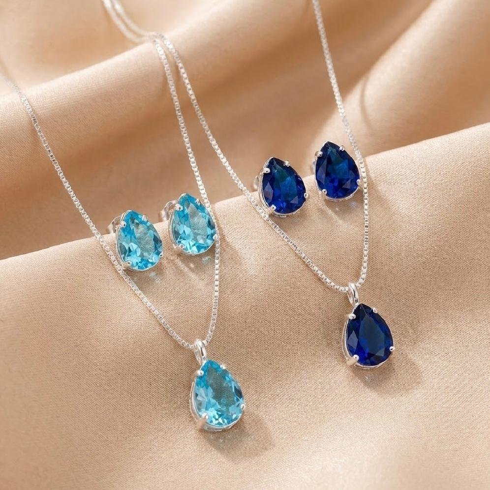 Conjunto Gota Zircônia Prata 925