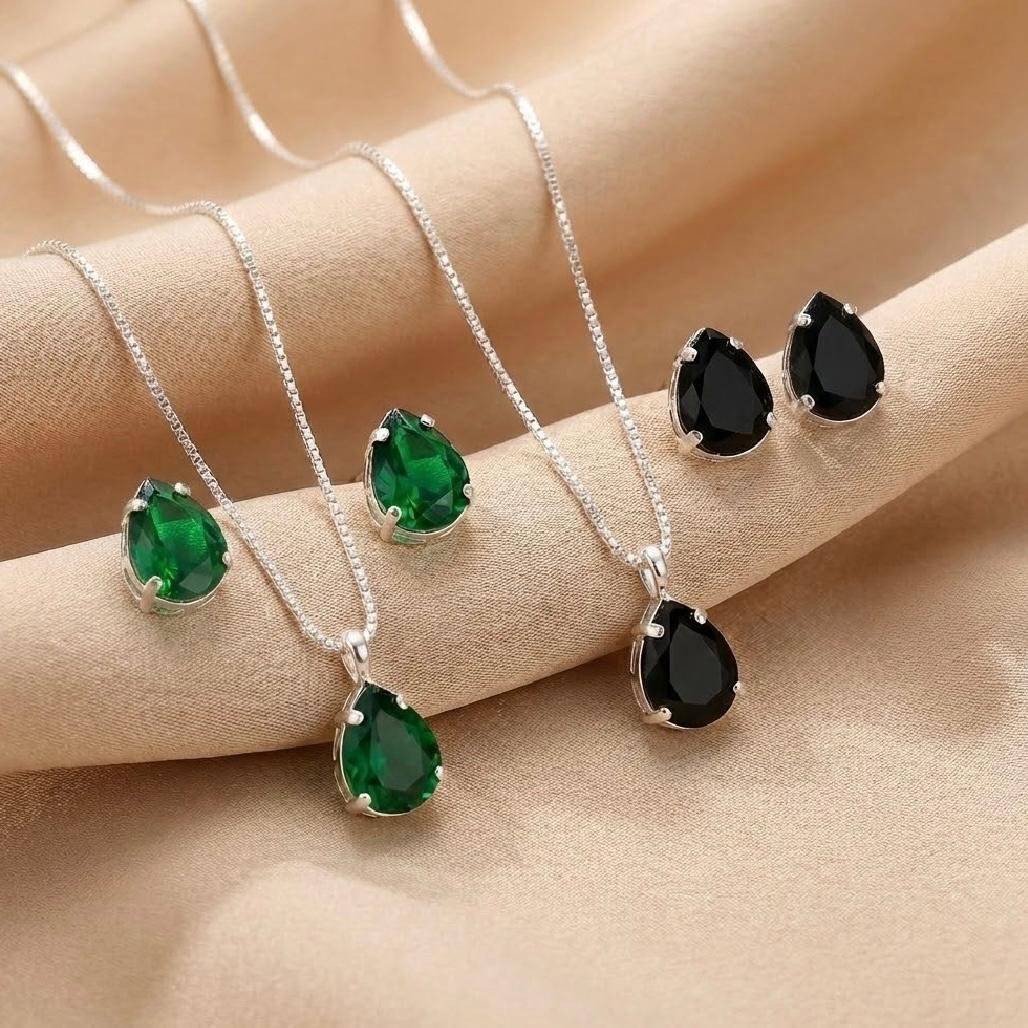 Conjunto Gota Zircônia Prata 925