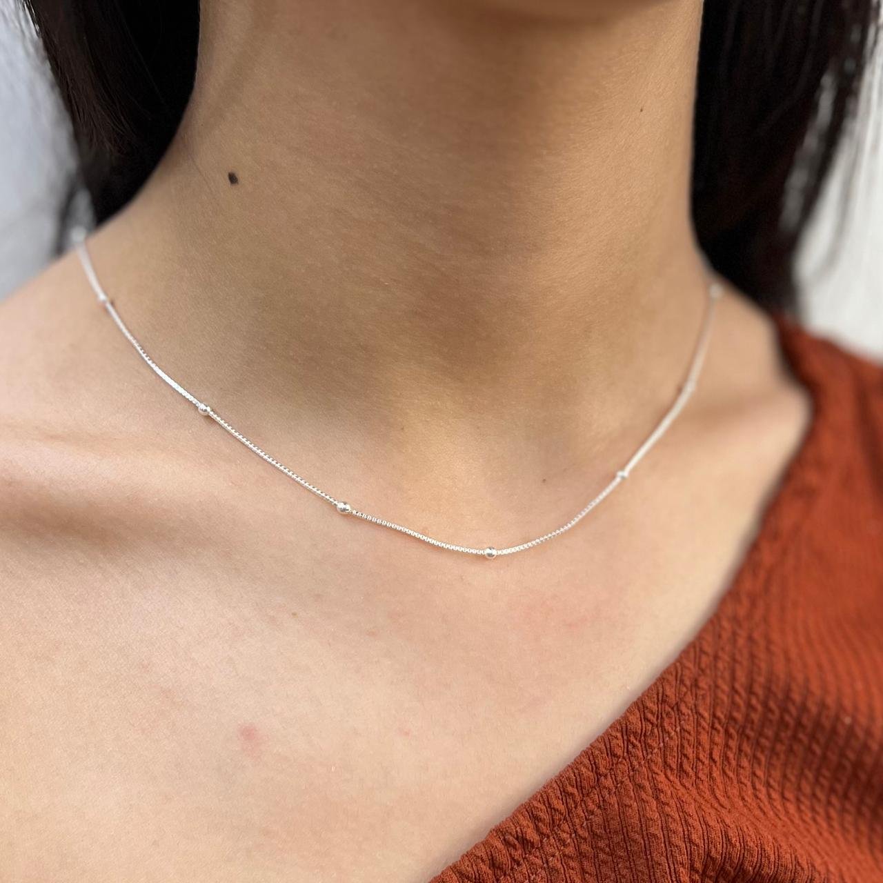 Corrente Prata 925 Bolinha Veneziana 40 cm