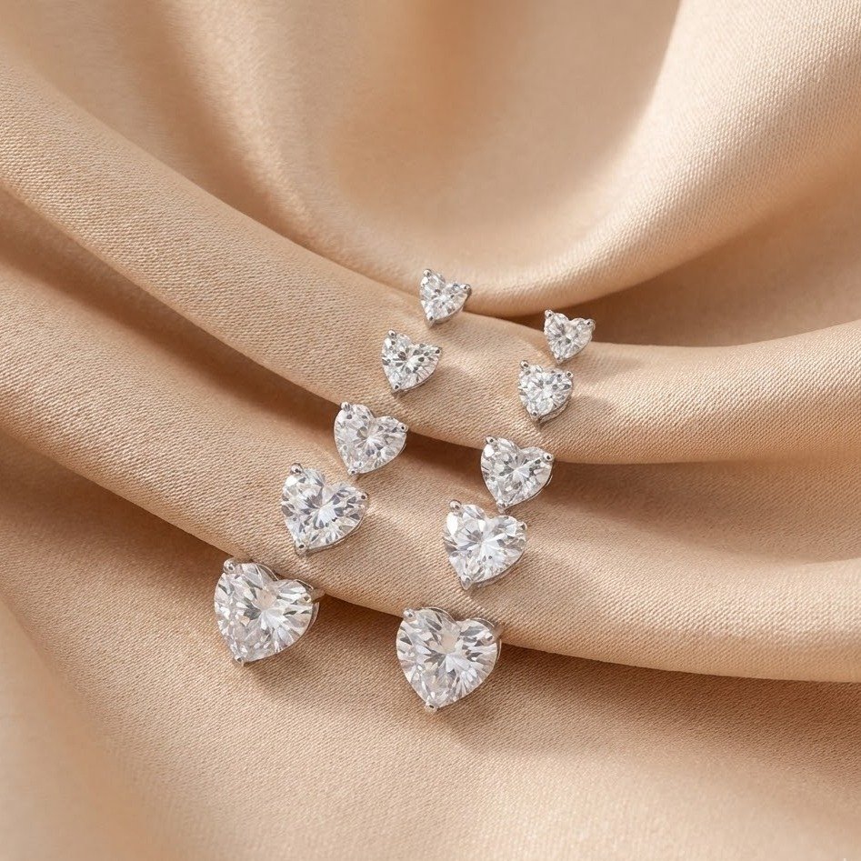 Kit 5 pares de Brincos Coração Zirconia Quíntuplo Prata 925