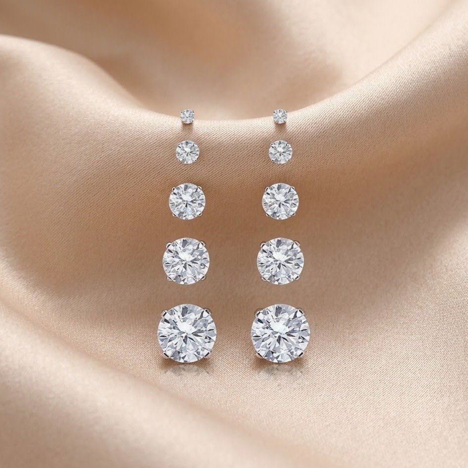 Kit Brincos Zircônia Quíntuplo Prata 925