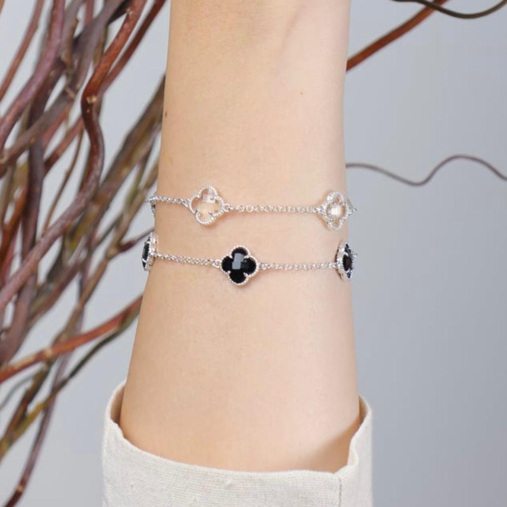 Pulseira 3 Trevos fixos Prata Legitima 925