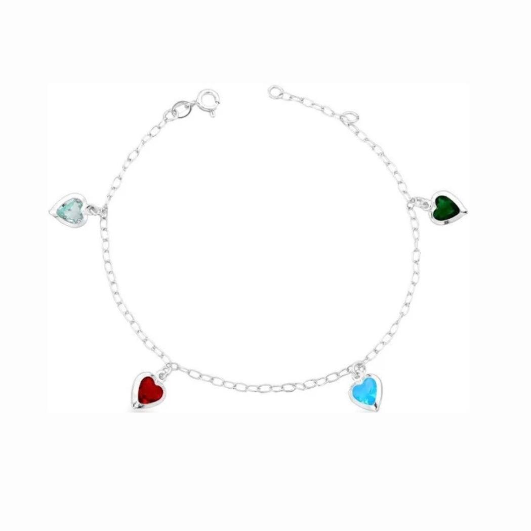 Pulseira Zircônia Corações Pendurados – Prata 925