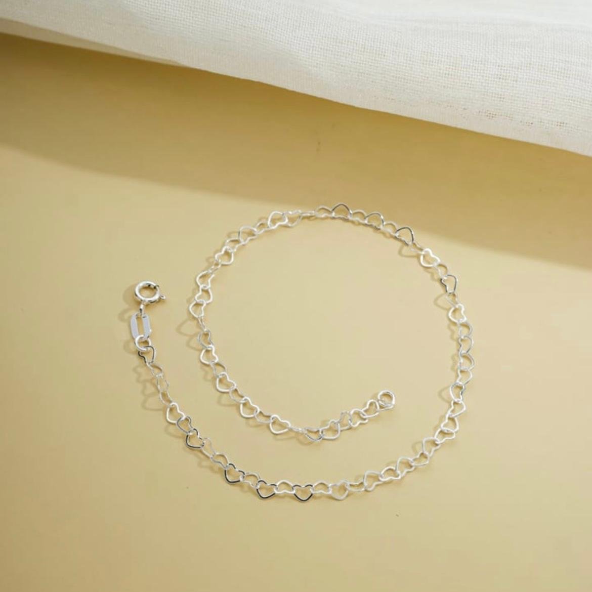 Tornozeleira Elo Coração Prata 925